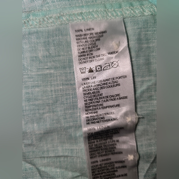 Tommy Bahama Womens 100% Linen Long Sleeve Blouse Small Green Button Up Collared - Picture 10 of 11